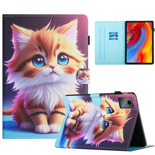 For Lenovo Xiaoxin Pad 11 2025 Case Pattern Printing Leather Tablet Cover with Card Holder - Yellow Cat