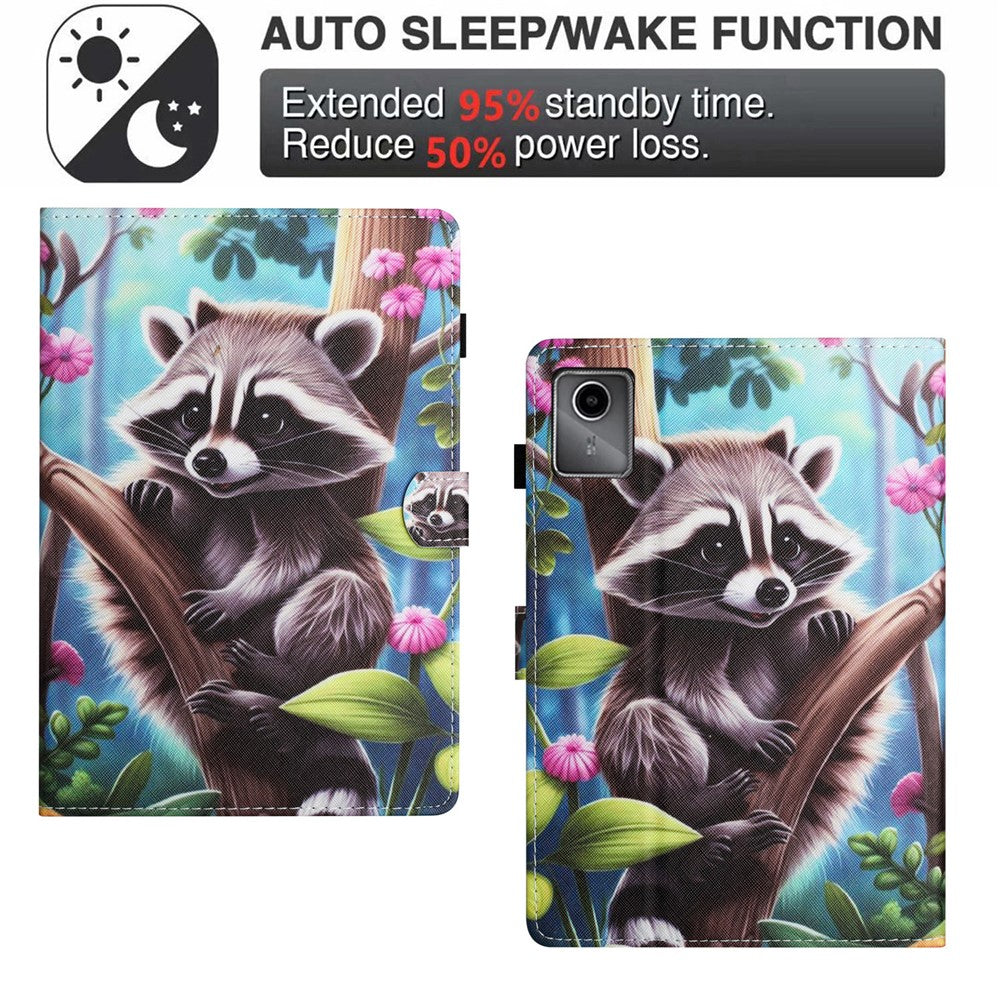 For Lenovo Xiaoxin Pad 11 2025 Case Pattern Printing Leather Tablet Cover with Card Holder - Raccoon