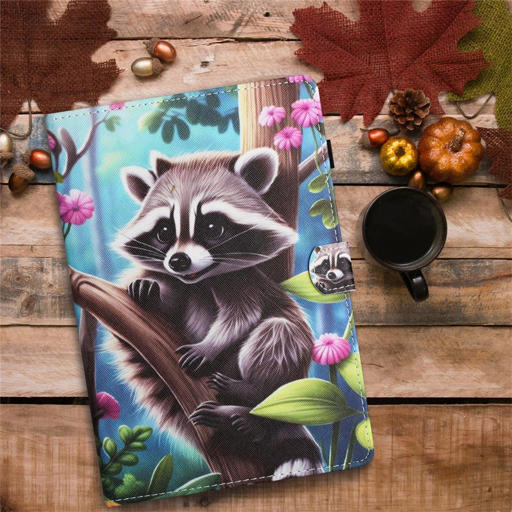 For Lenovo Xiaoxin Pad 11 2025 Case Pattern Printing Leather Tablet Cover with Card Holder - Raccoon