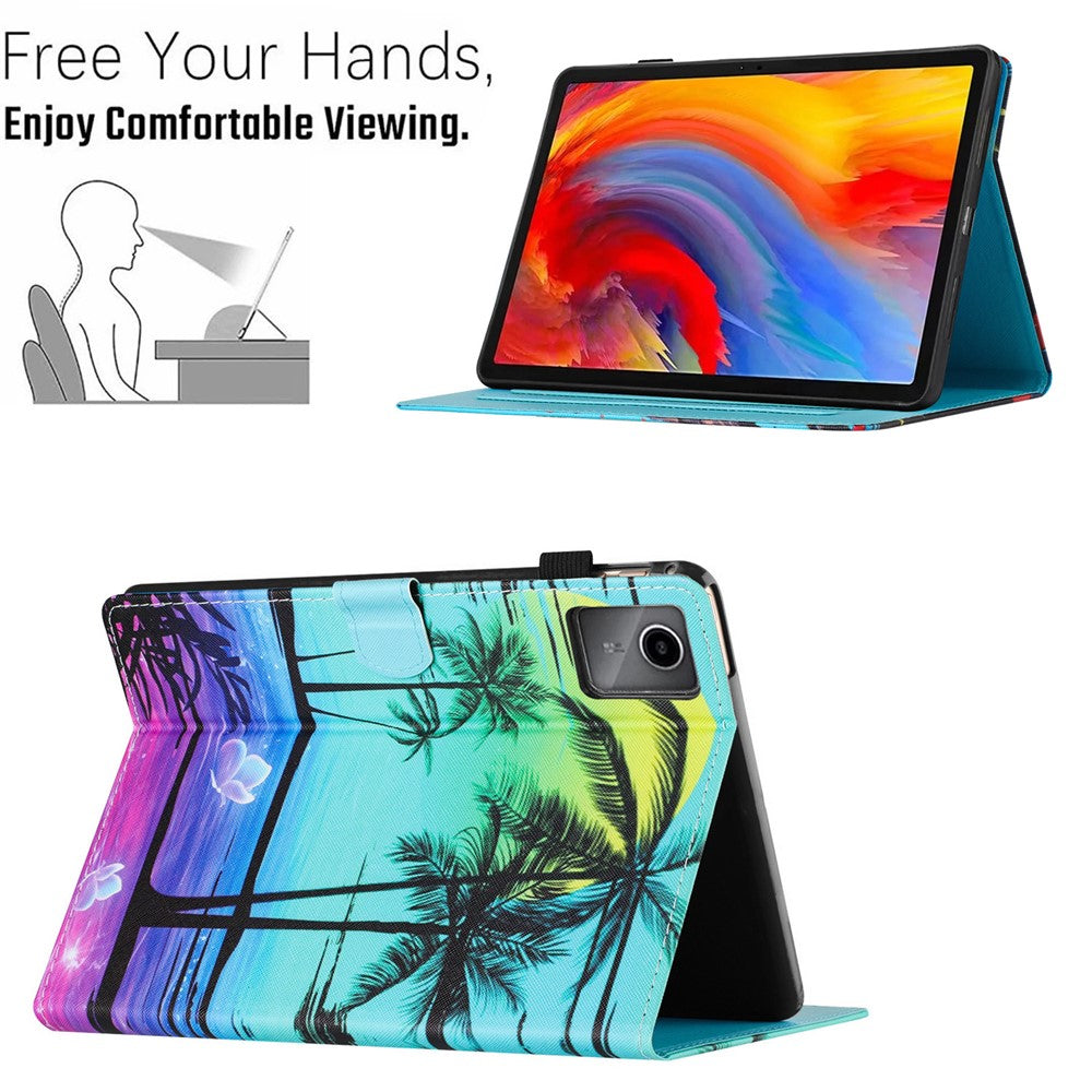 For Lenovo Xiaoxin Pad 11 2025 Case Pattern Printing Leather Tablet Cover with Card Holder - Coconut Tree