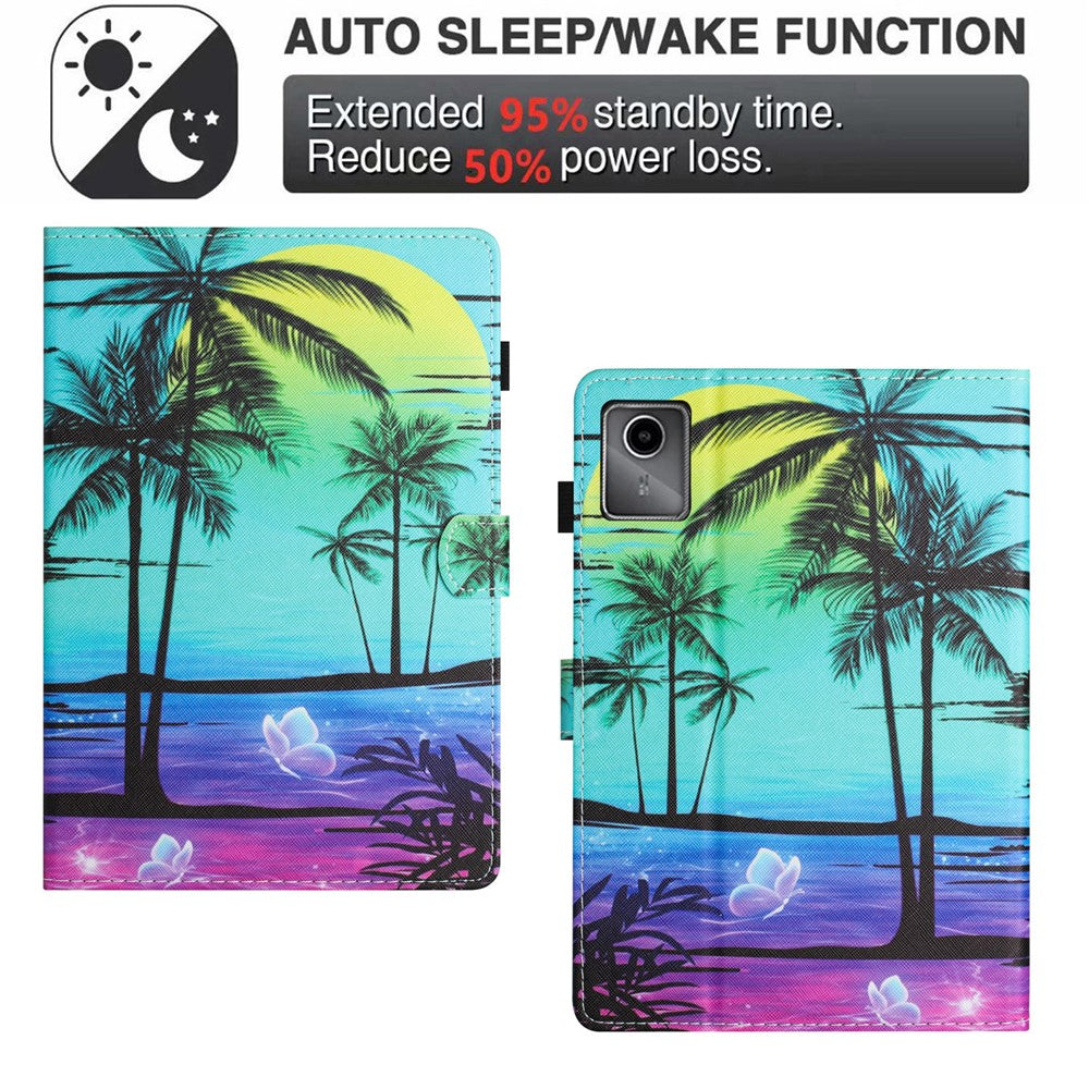 For Lenovo Xiaoxin Pad 11 2025 Case Pattern Printing Leather Tablet Cover with Card Holder - Coconut Tree