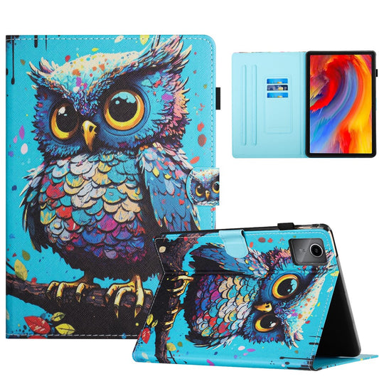 For Lenovo Xiaoxin Pad 11 2025 Case Pattern Printing Leather Tablet Cover with Card Holder - Owl