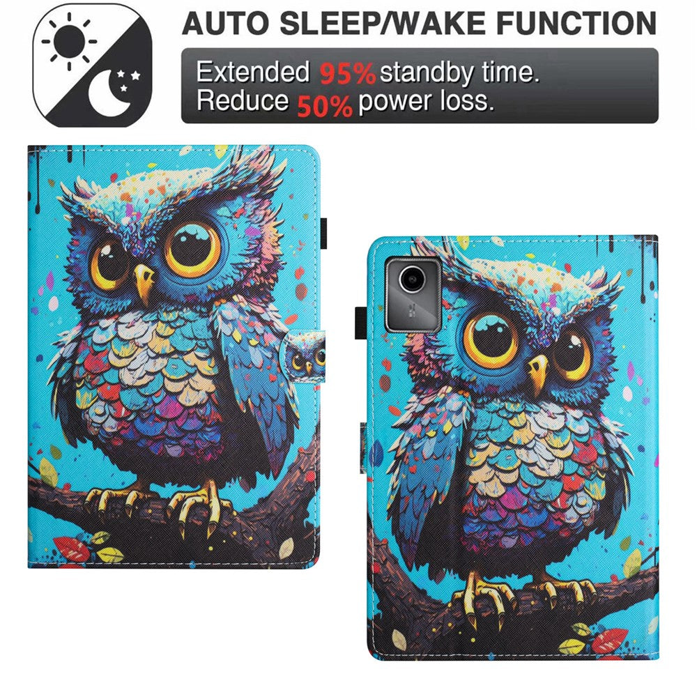 For Lenovo Xiaoxin Pad 11 2025 Case Pattern Printing Leather Tablet Cover with Card Holder - Owl