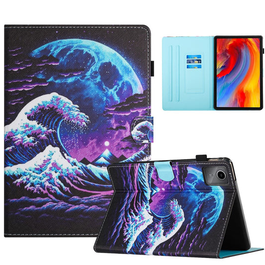 For Lenovo Xiaoxin Pad 11 2025 Case Pattern Printing Leather Tablet Cover with Card Holder - Sea Wave