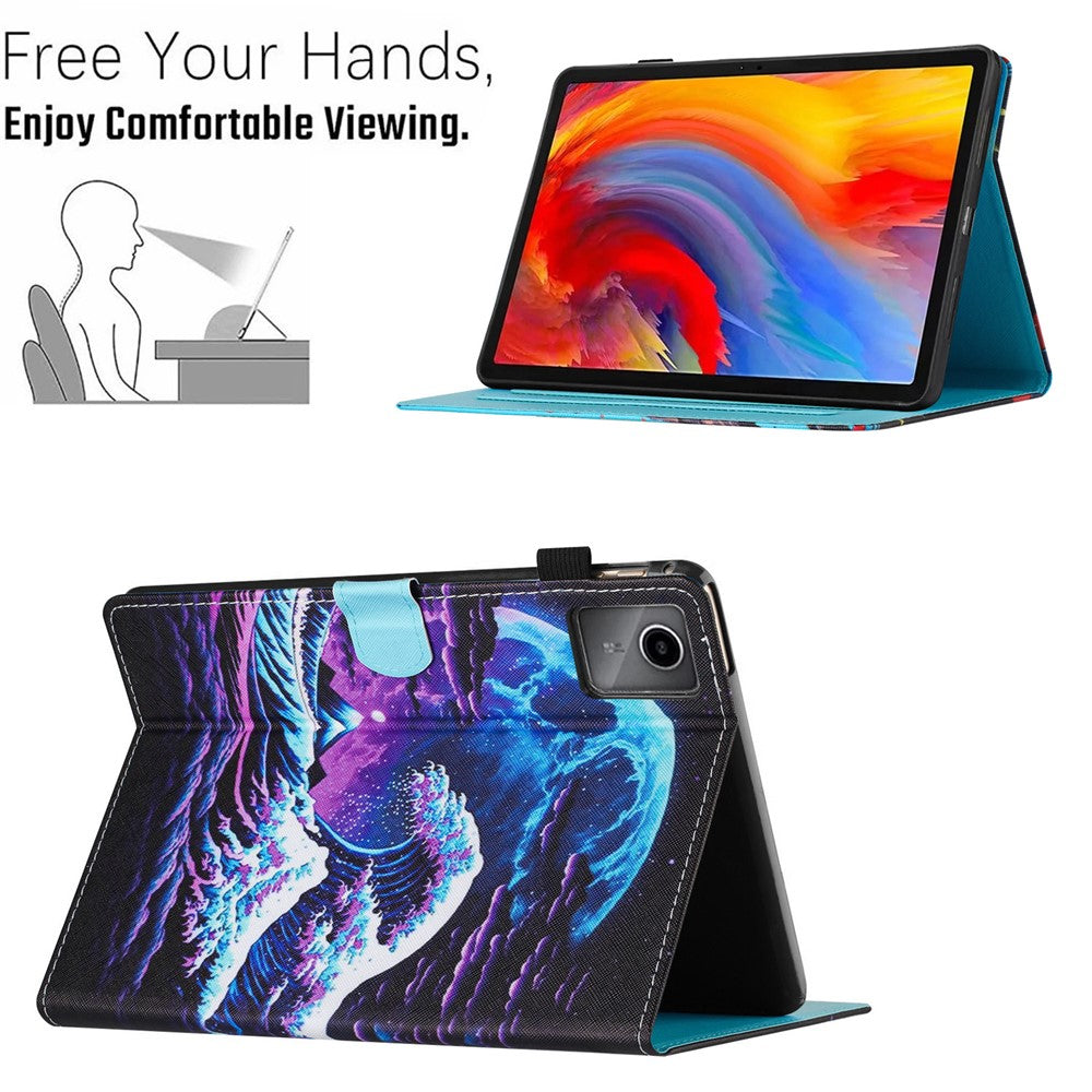 For Lenovo Xiaoxin Pad 11 2025 Case Pattern Printing Leather Tablet Cover with Card Holder - Sea Wave