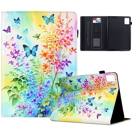 For Lenovo Xiaoxin Pad 11 2025 Case Pattern Printing Leather Tablet Cover with Card Holder - Flowers and Butterflies