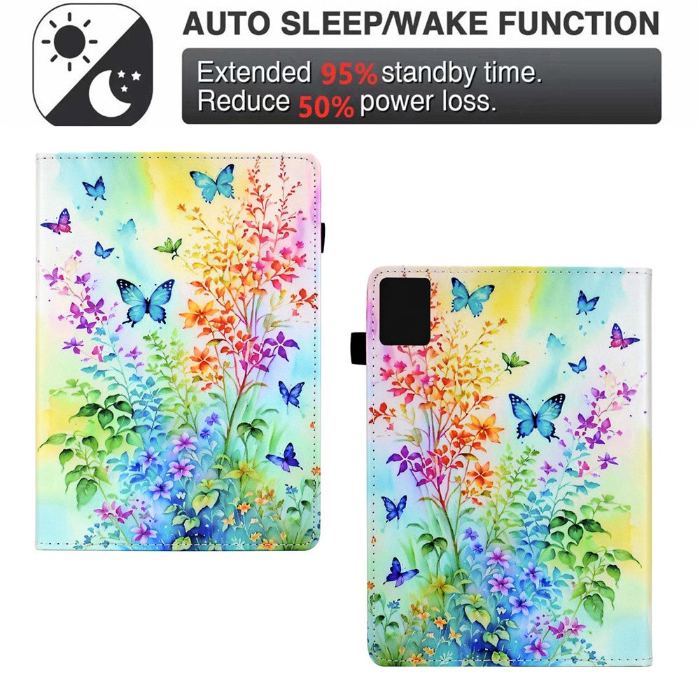 For Lenovo Xiaoxin Pad 11 2025 Case Pattern Printing Leather Tablet Cover with Card Holder - Flowers and Butterflies