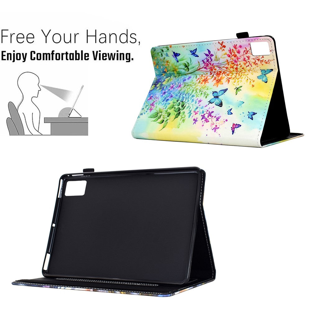 For Lenovo Xiaoxin Pad 11 2025 Case Pattern Printing Leather Tablet Cover with Card Holder - Flowers and Butterflies
