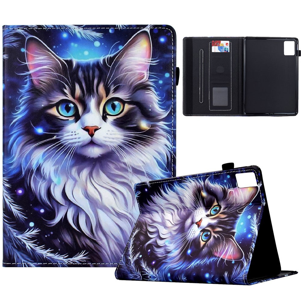 For Lenovo Xiaoxin Pad 11 2025 Case Pattern Printing Leather Tablet Cover with Card Holder - Cat