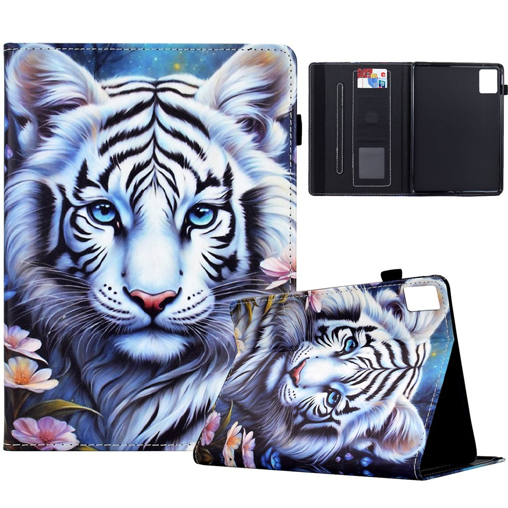 For Lenovo Xiaoxin Pad 11 2025 Case Pattern Printing Leather Tablet Cover with Card Holder - Tiger