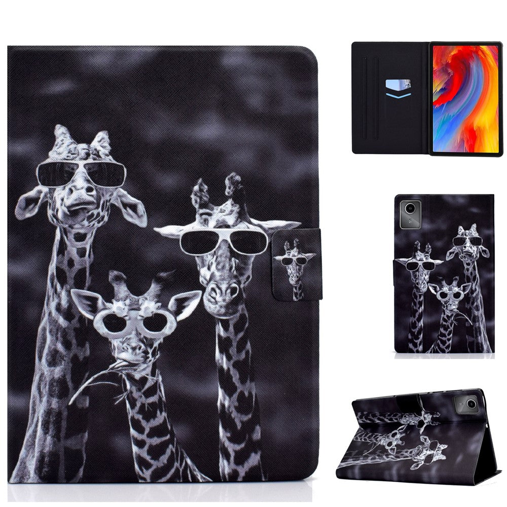 For Lenovo Xiaoxin Pad 11 2025 Case Stand Pattern Printed Leather Cover - Three Giraffes