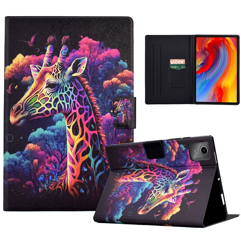 For Lenovo Xiaoxin Pad 11 2025 Case Stand Pattern Printed Leather Cover - Giraffe