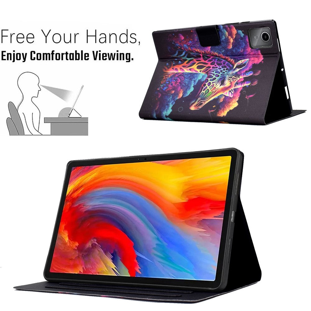 For Lenovo Xiaoxin Pad 11 2025 Case Stand Pattern Printed Leather Cover - Giraffe