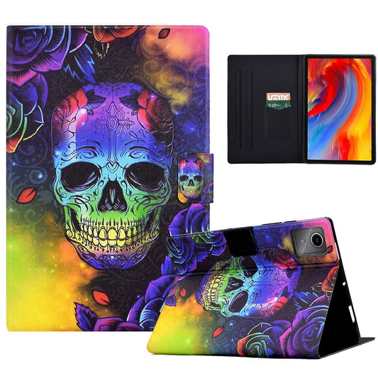 For Lenovo Xiaoxin Pad 11 2025 Case Stand Pattern Printed Leather Cover - Colorful Skull