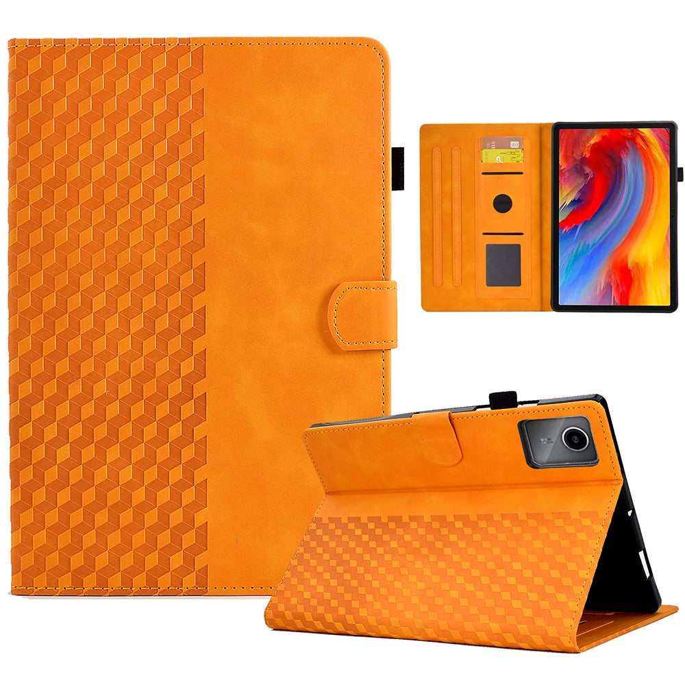 For Lenovo Xiaoxin Pad 11 2025 Case Card Slots Block Pattern Leather Cover - Khaki