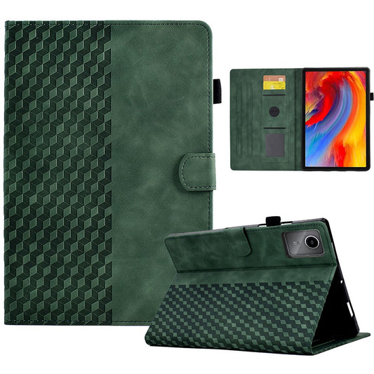 For Lenovo Xiaoxin Pad 11 2025 Case Card Slots Block Pattern Leather Cover - Green