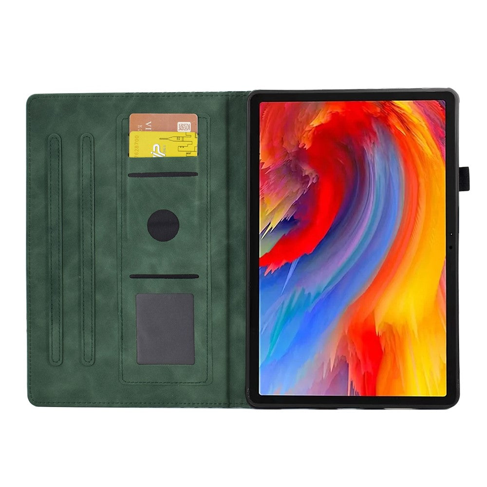 For Lenovo Xiaoxin Pad 11 2025 Case Card Slots Block Pattern Leather Cover - Green