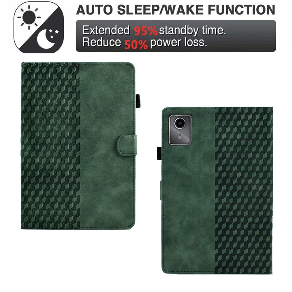 For Lenovo Xiaoxin Pad 11 2025 Case Card Slots Block Pattern Leather Cover - Green