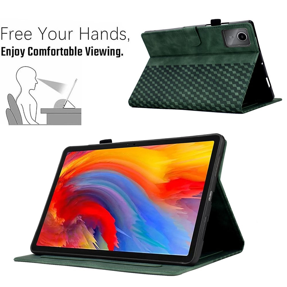 For Lenovo Xiaoxin Pad 11 2025 Case Card Slots Block Pattern Leather Cover - Green