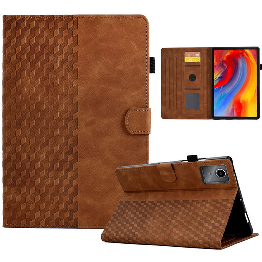 For Lenovo Xiaoxin Pad 11 2025 Case Card Slots Block Pattern Leather Cover - Brown