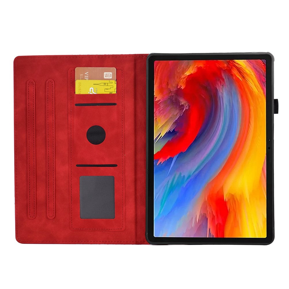 For Lenovo Xiaoxin Pad 11 2025 Case Card Slots Block Pattern Leather Cover - Red