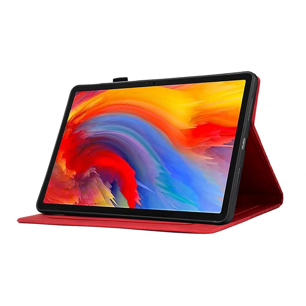 For Lenovo Xiaoxin Pad 11 2025 Case Card Slots Block Pattern Leather Cover - Red
