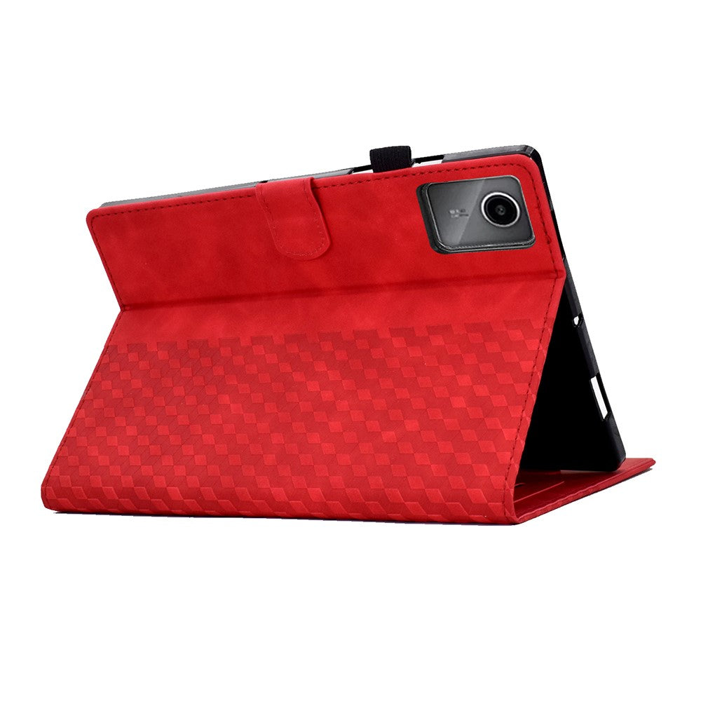 For Lenovo Xiaoxin Pad 11 2025 Case Card Slots Block Pattern Leather Cover - Red