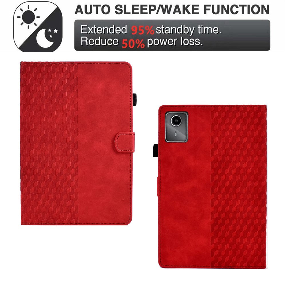 For Lenovo Xiaoxin Pad 11 2025 Case Card Slots Block Pattern Leather Cover - Red