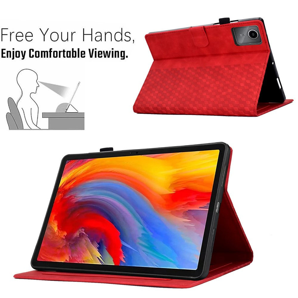 For Lenovo Xiaoxin Pad 11 2025 Case Card Slots Block Pattern Leather Cover - Red