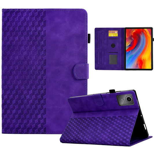 For Lenovo Xiaoxin Pad 11 2025 Case Card Slots Block Pattern Leather Cover - Purple