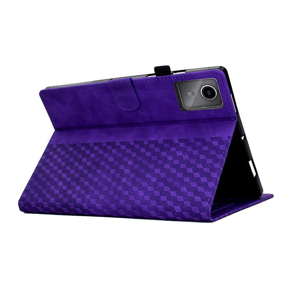 For Lenovo Xiaoxin Pad 11 2025 Case Card Slots Block Pattern Leather Cover - Purple