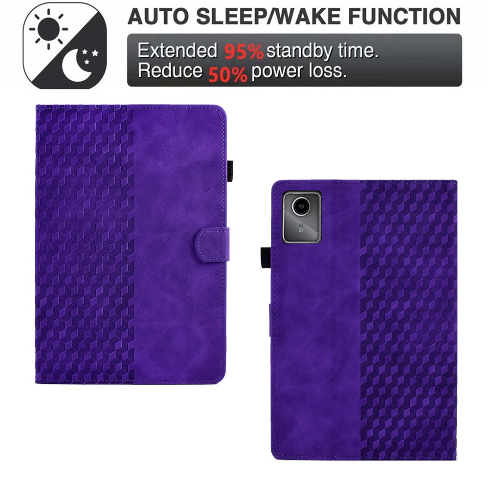 For Lenovo Xiaoxin Pad 11 2025 Case Card Slots Block Pattern Leather Cover - Purple