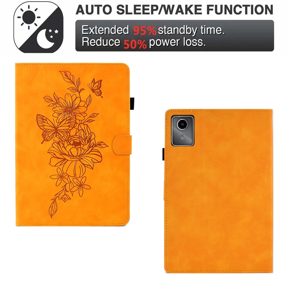 For Lenovo Xiaoxin Pad 11 2025 Case Flower Butterfly Imprinted Card Slots Leather Cover - Khaki