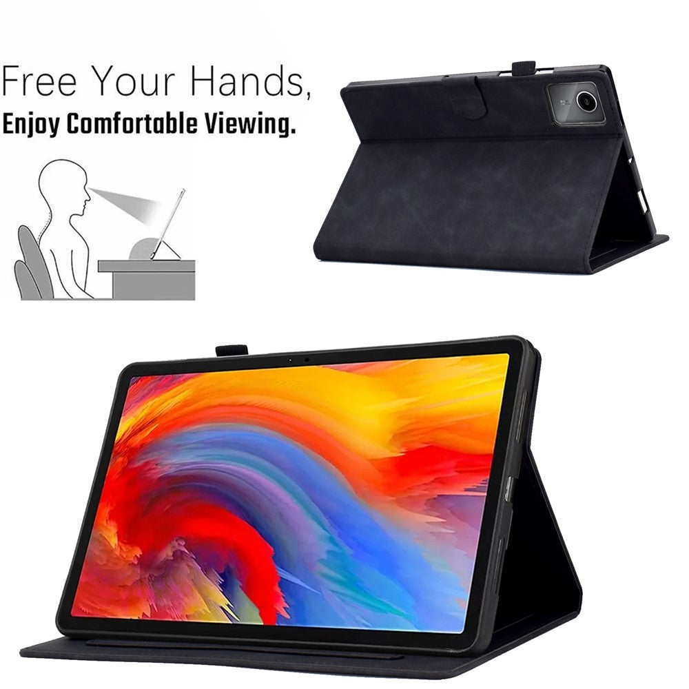 For Lenovo Xiaoxin Pad 11 2025 Case Flower Butterfly Imprinted Card Slots Leather Cover - Black
