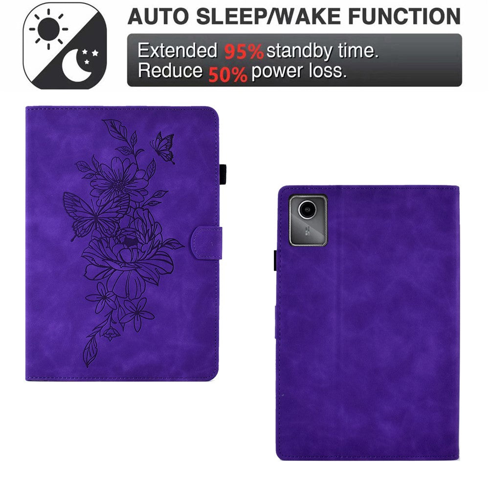 For Lenovo Xiaoxin Pad 11 2025 Case Flower Butterfly Imprinted Card Slots Leather Cover - Purple