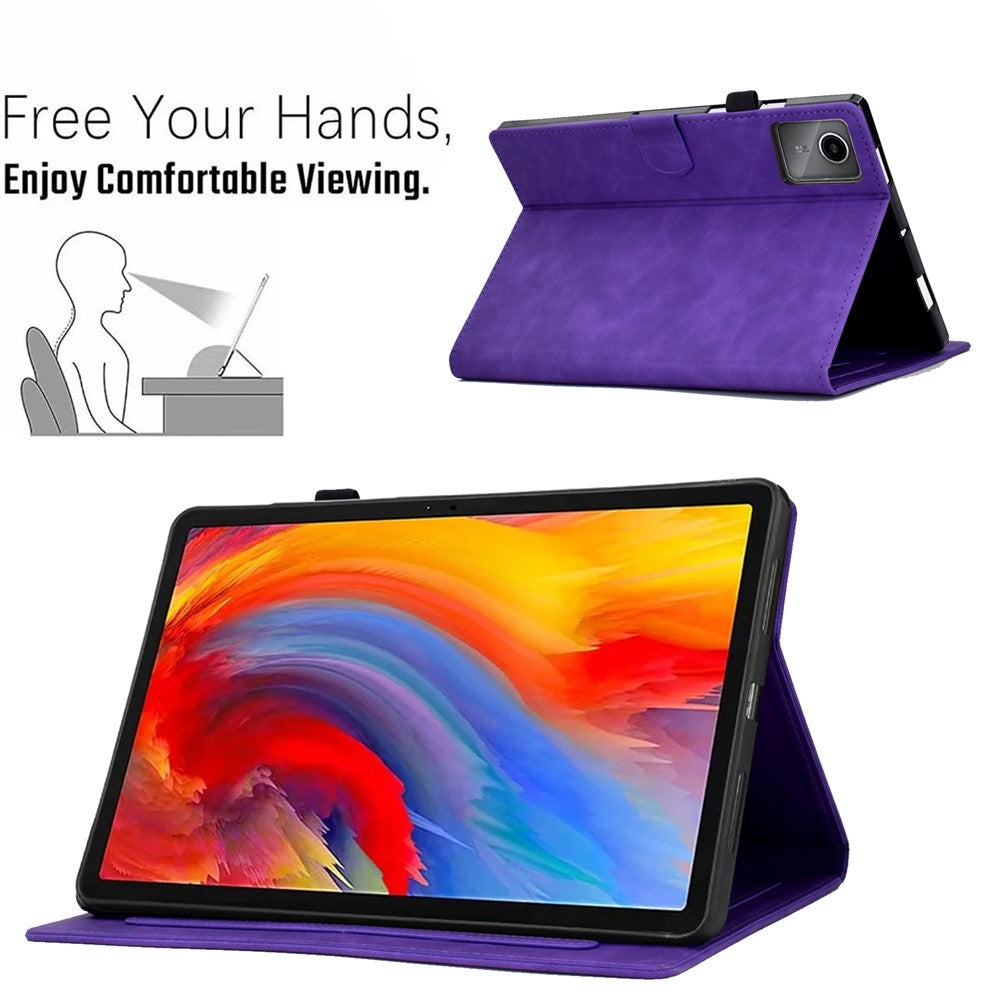 For Lenovo Xiaoxin Pad 11 2025 Case Flower Butterfly Imprinted Card Slots Leather Cover - Purple