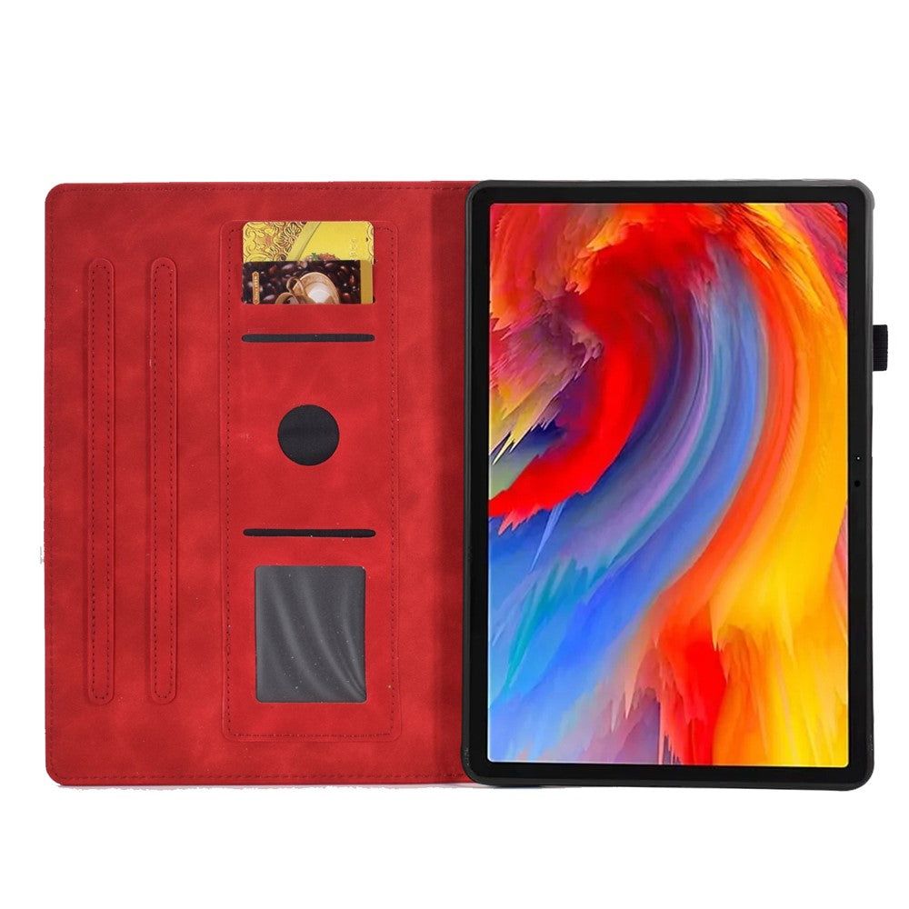 For Lenovo Xiaoxin Pad 11 2025 Case Flower Butterfly Imprinted Card Slots Leather Cover - Red