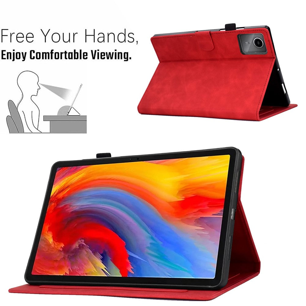 For Lenovo Xiaoxin Pad 11 2025 Case Flower Butterfly Imprinted Card Slots Leather Cover - Red