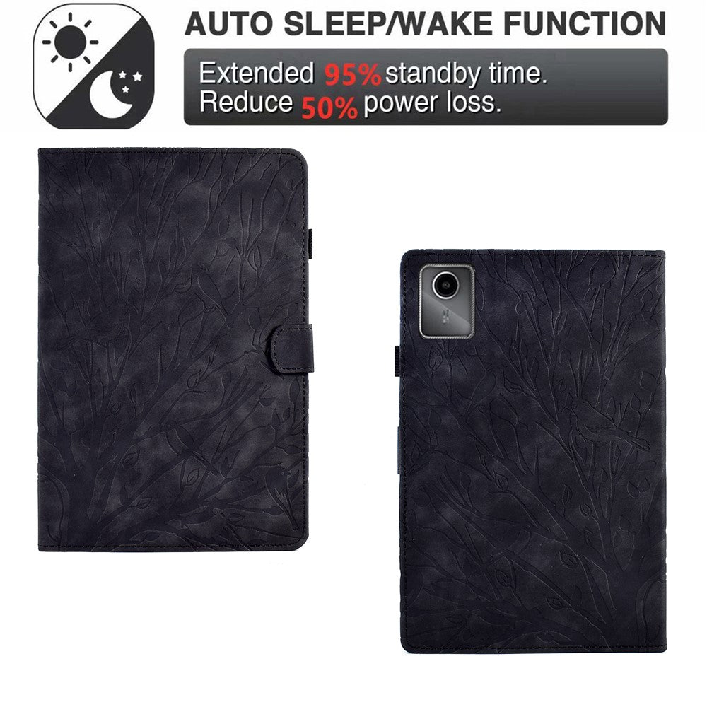 For Lenovo Xiaoxin Pad 11 2025 Leather Case Tree Pattern Card Slots Stand Cover - Black