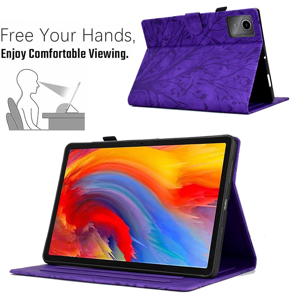 For Lenovo Xiaoxin Pad 11 2025 Leather Case Tree Pattern Card Slots Stand Cover - Purple