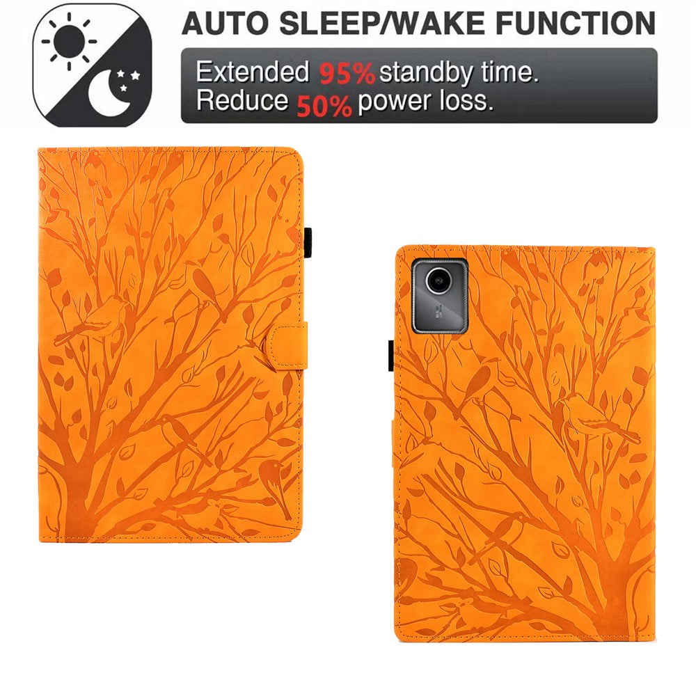 For Lenovo Xiaoxin Pad 11 2025 Leather Case Tree Pattern Card Slots Stand Cover - Khaki