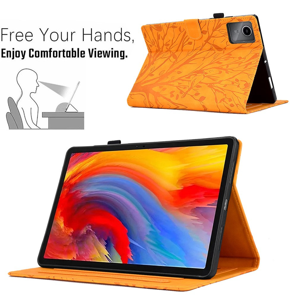 For Lenovo Xiaoxin Pad 11 2025 Leather Case Tree Pattern Card Slots Stand Cover - Khaki