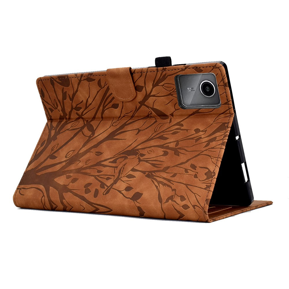 For Lenovo Xiaoxin Pad 11 2025 Leather Case Tree Pattern Card Slots Stand Cover - Brown