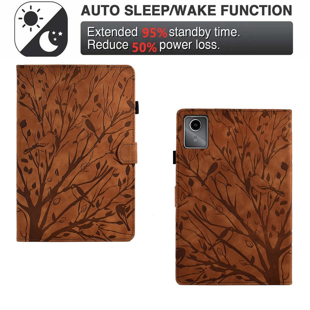 For Lenovo Xiaoxin Pad 11 2025 Leather Case Tree Pattern Card Slots Stand Cover - Brown