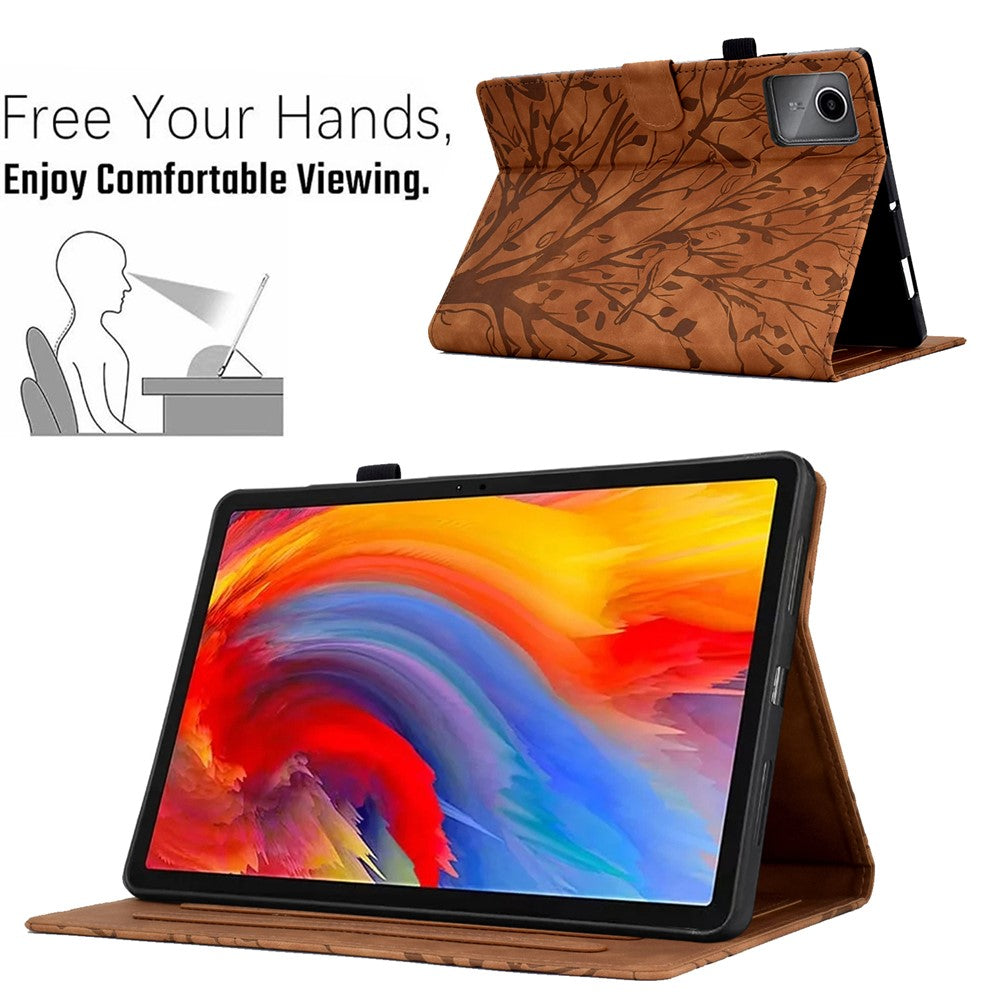 For Lenovo Xiaoxin Pad 11 2025 Leather Case Tree Pattern Card Slots Stand Cover - Brown