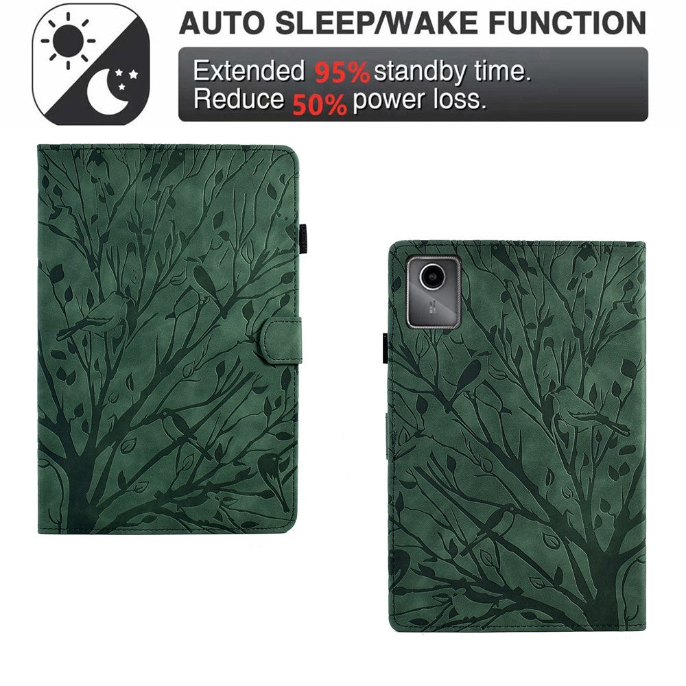 For Lenovo Xiaoxin Pad 11 2025 Leather Case Tree Pattern Card Slots Stand Cover - Green