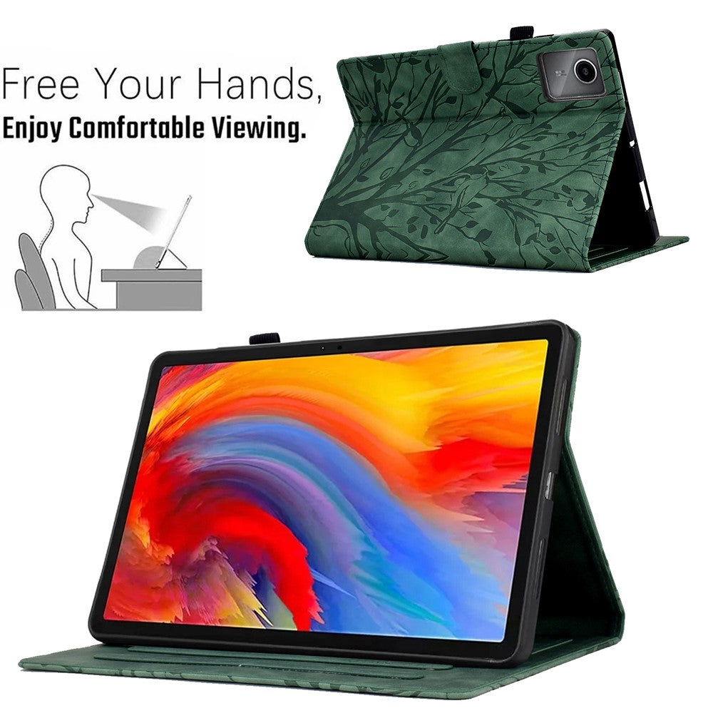 For Lenovo Xiaoxin Pad 11 2025 Leather Case Tree Pattern Card Slots Stand Cover - Green