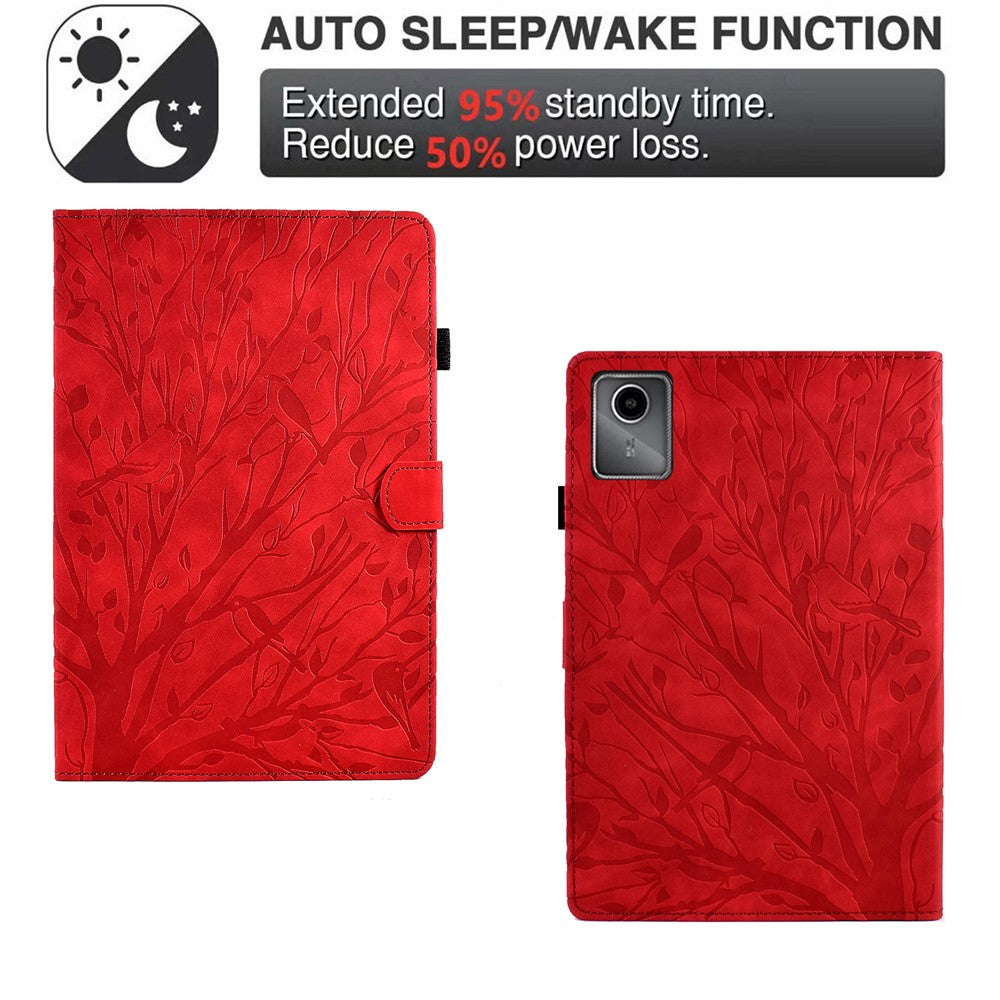For Lenovo Xiaoxin Pad 11 2025 Leather Case Tree Pattern Card Slots Stand Cover - Red