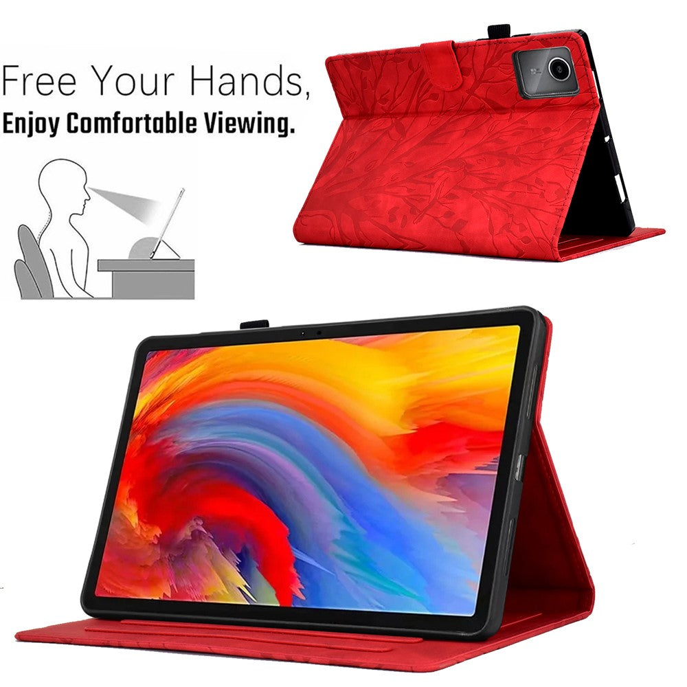 For Lenovo Xiaoxin Pad 11 2025 Leather Case Tree Pattern Card Slots Stand Cover - Red