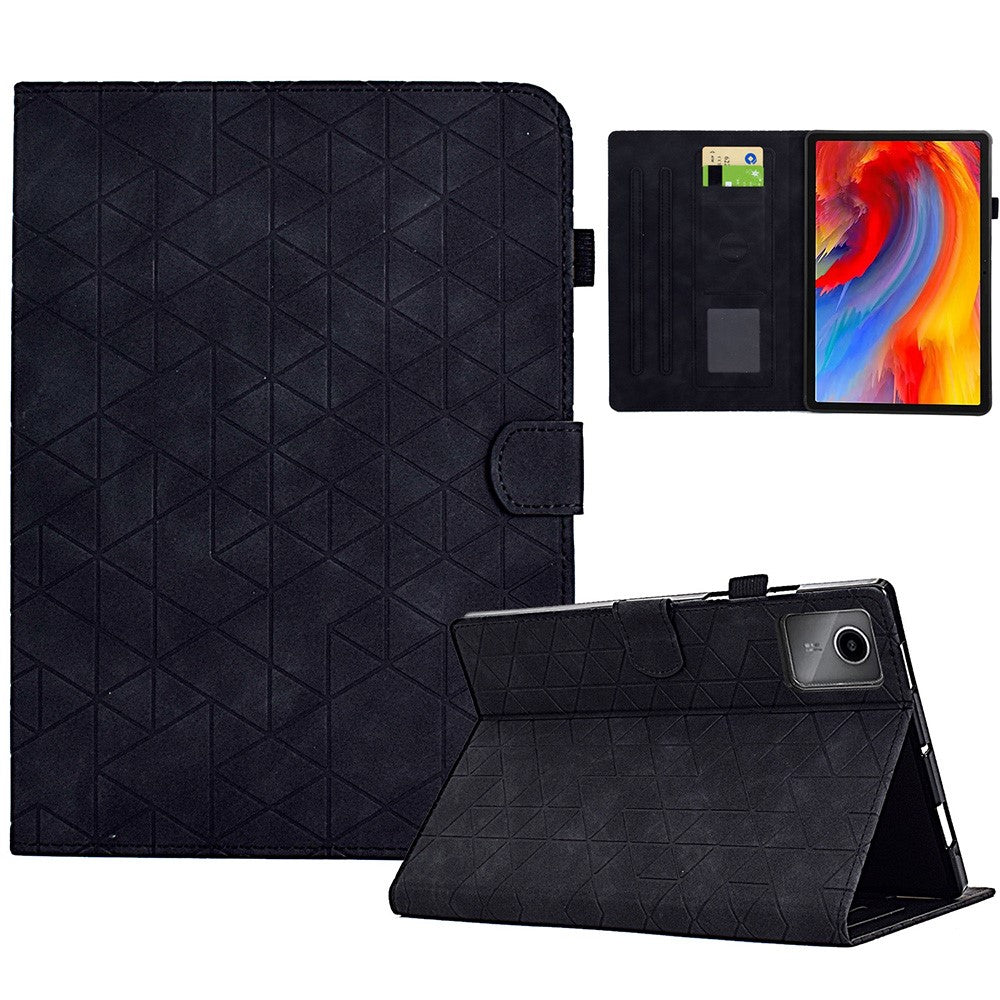 For Lenovo Xiaoxin Pad 11 2025 Case Card Slots Stand Rhombus Auto Wake / Sleep Leather Cover - Black